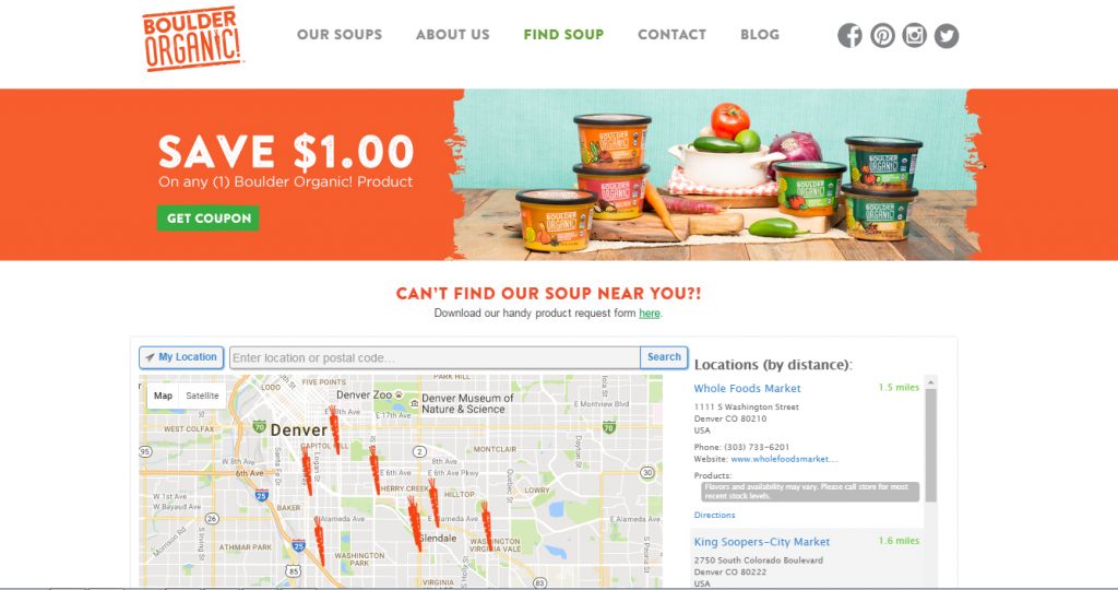boulder organic's coupons food website feature